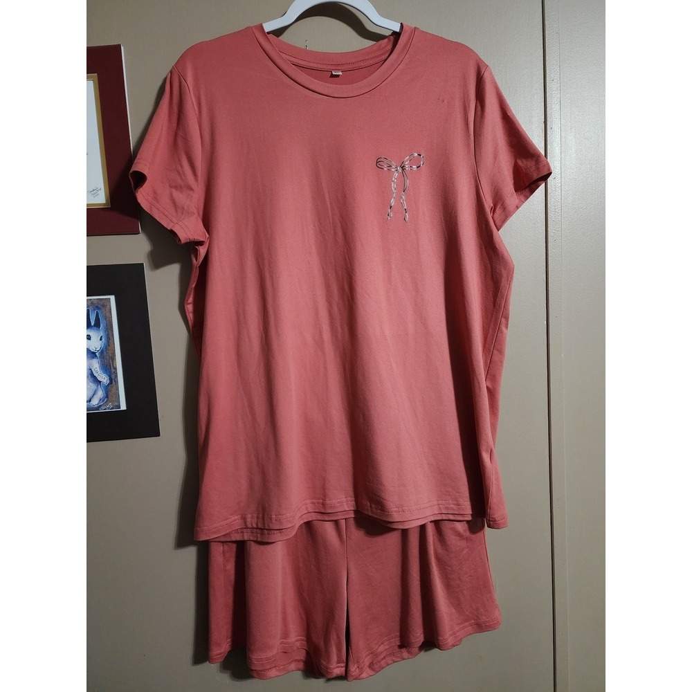 Unbranded Pajama Set Bow Graphic XL Pink